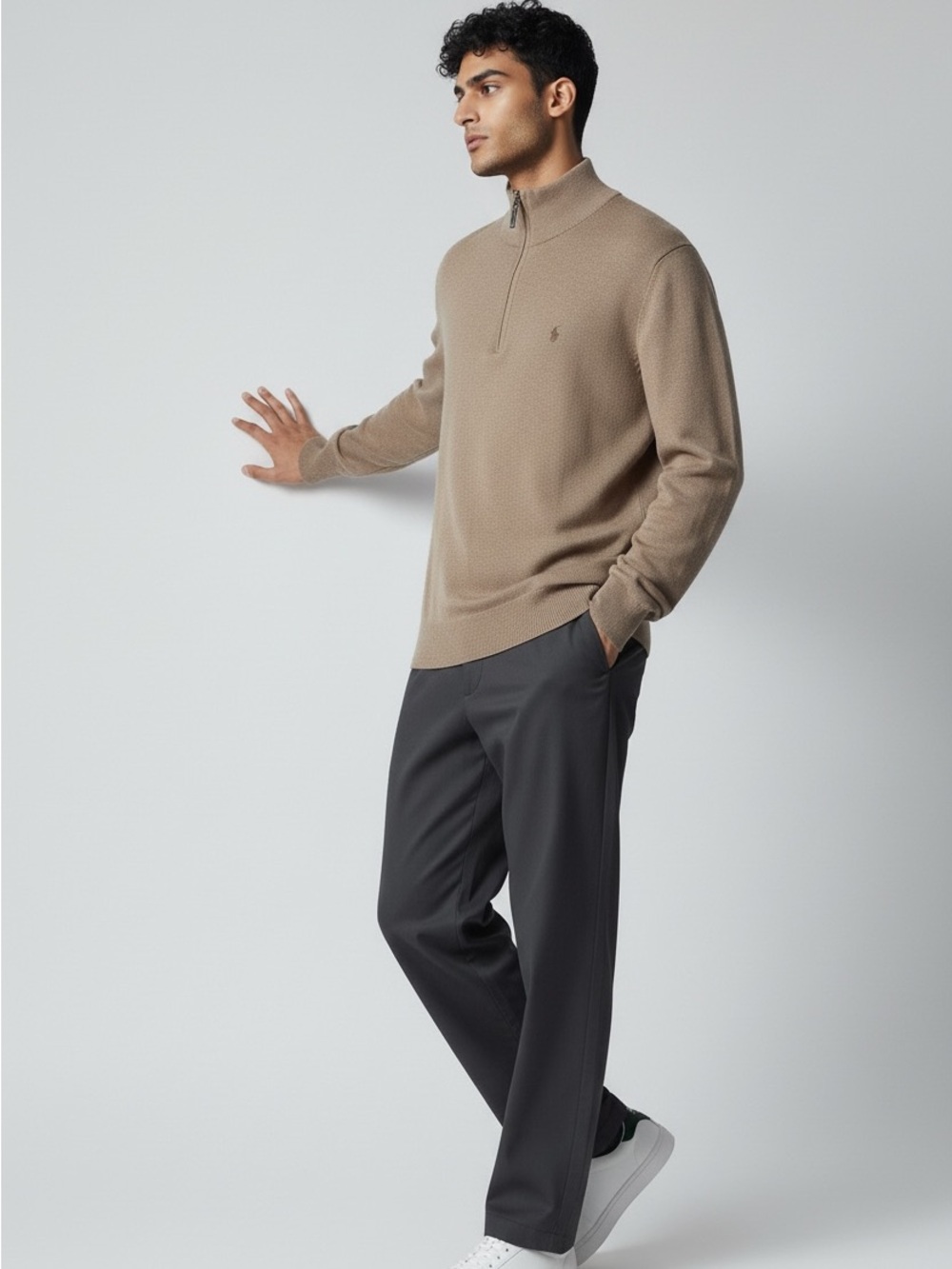 Ralph Lauren Men’s Zip-Neck Sweater in Taupe Brown